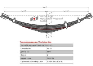 Лист рессоры ГАЗ-3308 передней №8 L=650мм ЧМЗ